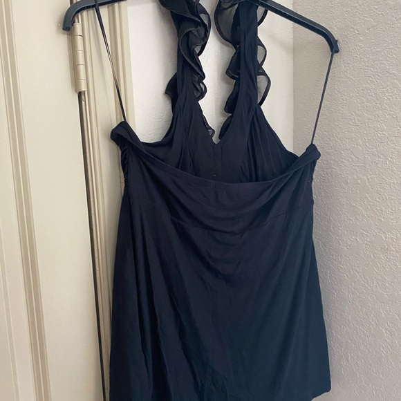 Express black halter top with ruffles around neck. Size Large- worn one time. - Picture 3 of 3